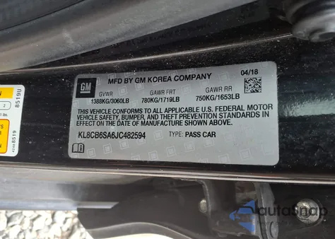 2018 Chevrolet Spark Ls Cvt z USA, uszkodzony, nr VIN KL8CB6SA6JC482594